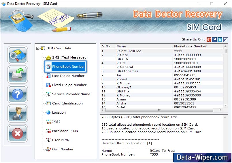 SIM Card Data Recovery Software Screenshot