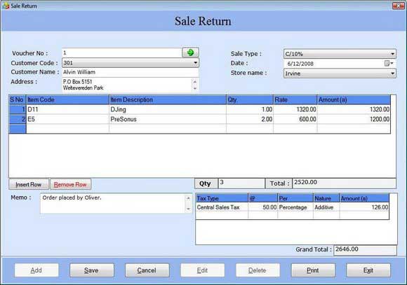 Screenshot of Billing and Accounting Tool