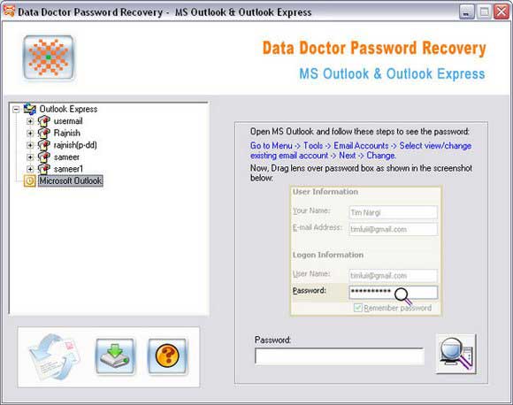 Screenshot of MS Outlook Email Password Recovery