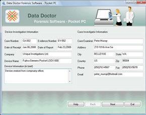 Pocket PC Forensic Software Screenshot