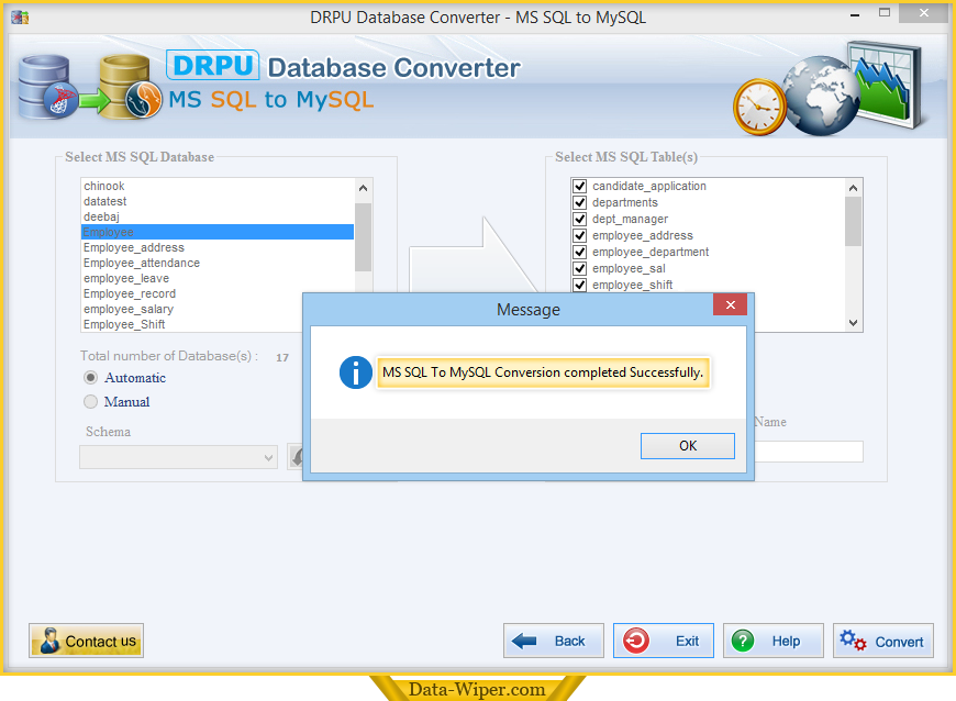 Database conversion process has been completed successfully