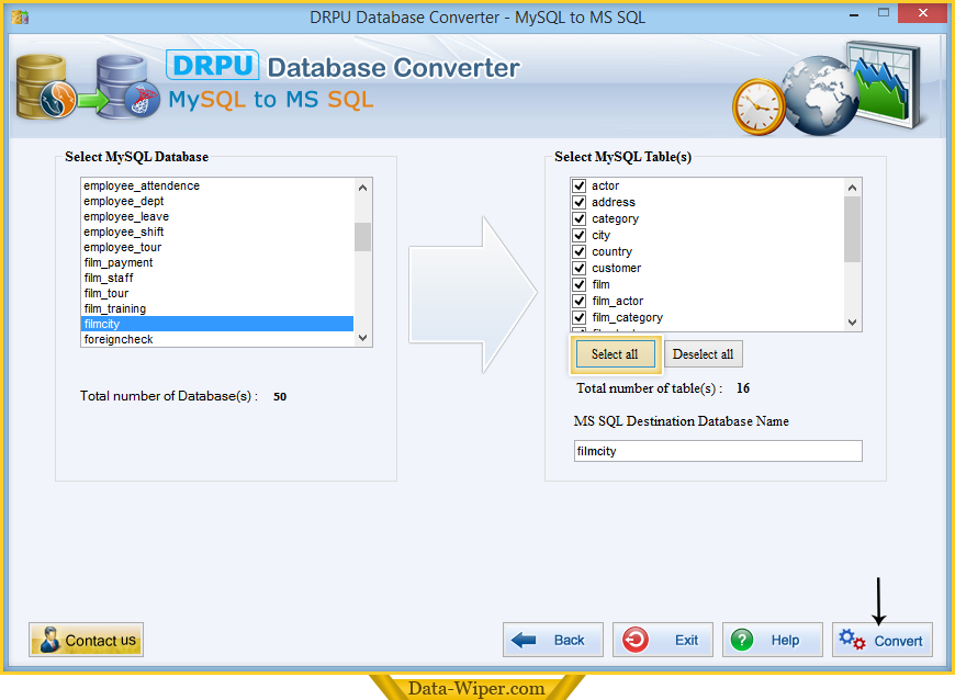 Select MySQL database