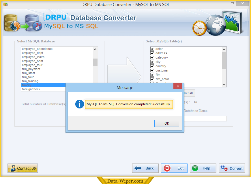 MySQL to MS SQL conversion completed succcessfully