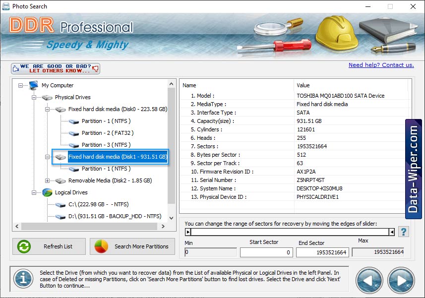 Windows Data Recovery Software Screenshot